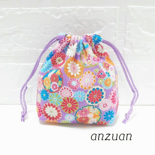 和柄 華小菊 ミニ巾着(薄紫×紫) 巾着袋 anzuan 通販｜Creema(クリーマ 