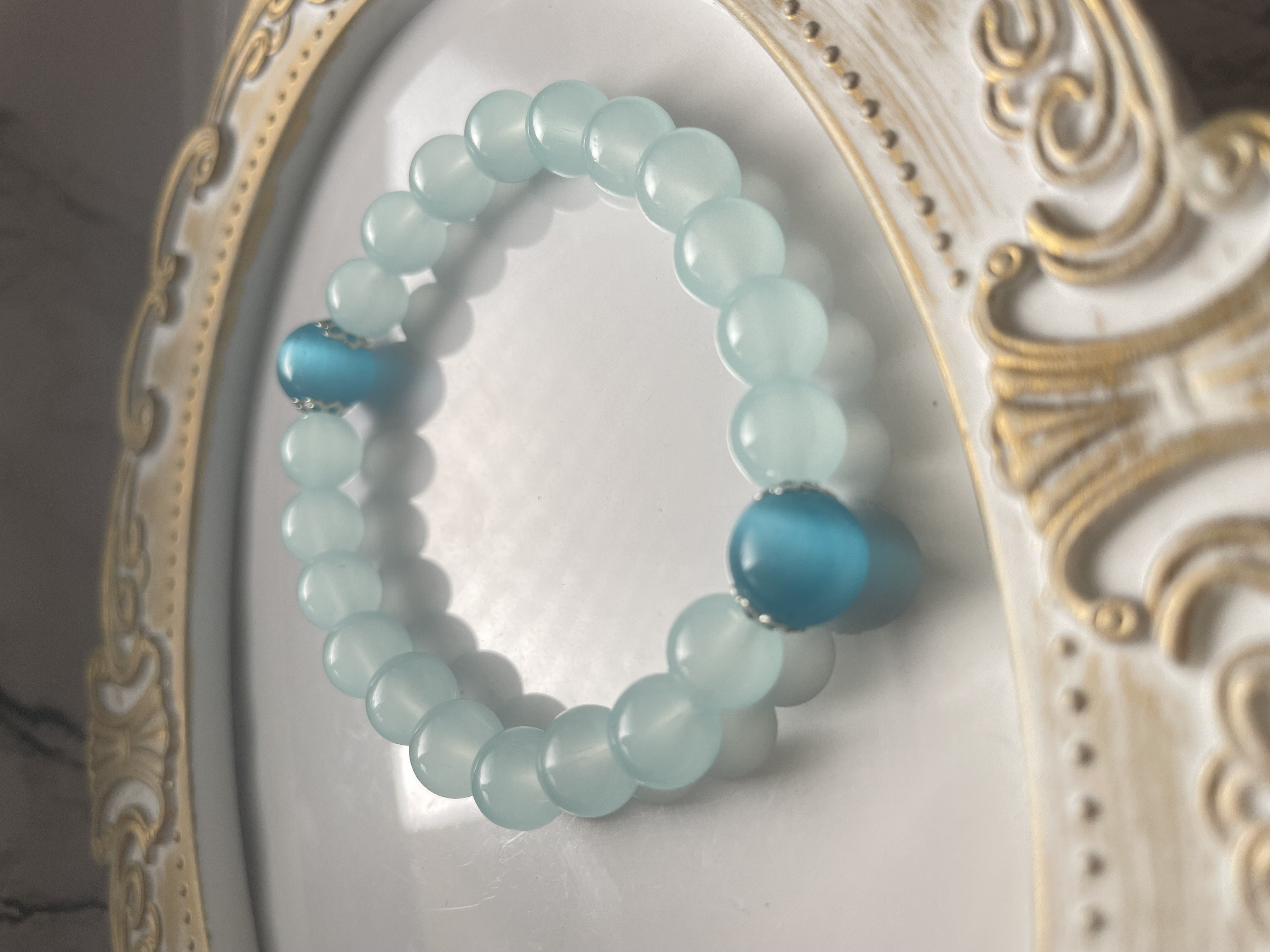 ⟡.·シーブルーカルセドニー×ブルータイガーアイブレスレット⟡.·