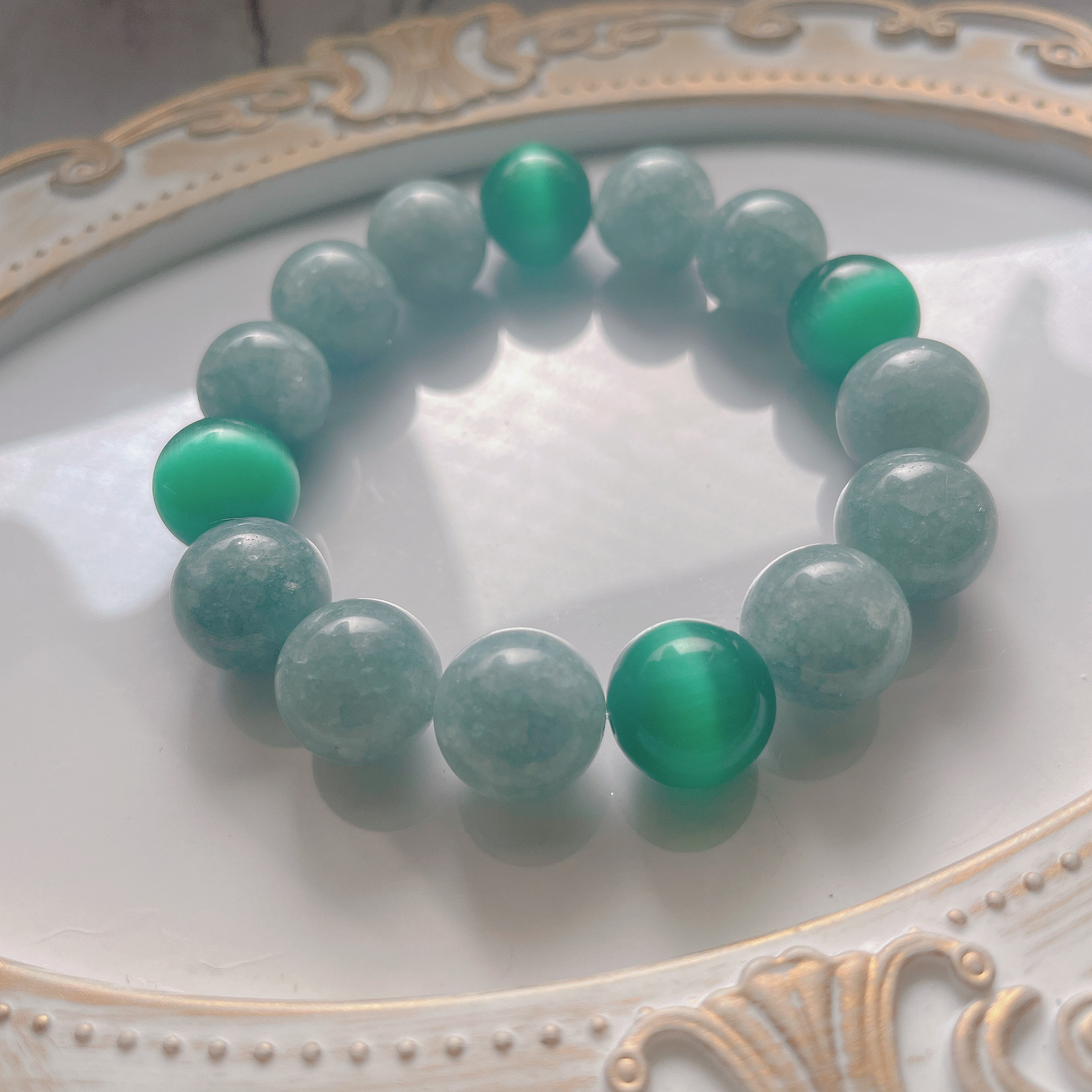 ⟡.·翡翠×グリーンタイガーアイブレスレット⟡.·