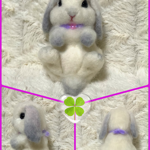 羊毛フェルト。うさぎ。ロップイヤー。リース 羊毛フェルト 