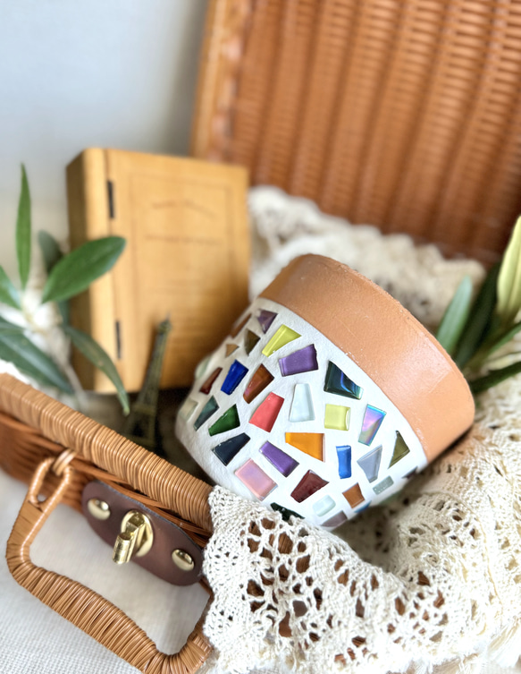 一点物】ジュエリータイル鉢 ガラス タイル ジュエリー 植木鉢 鉢 観葉