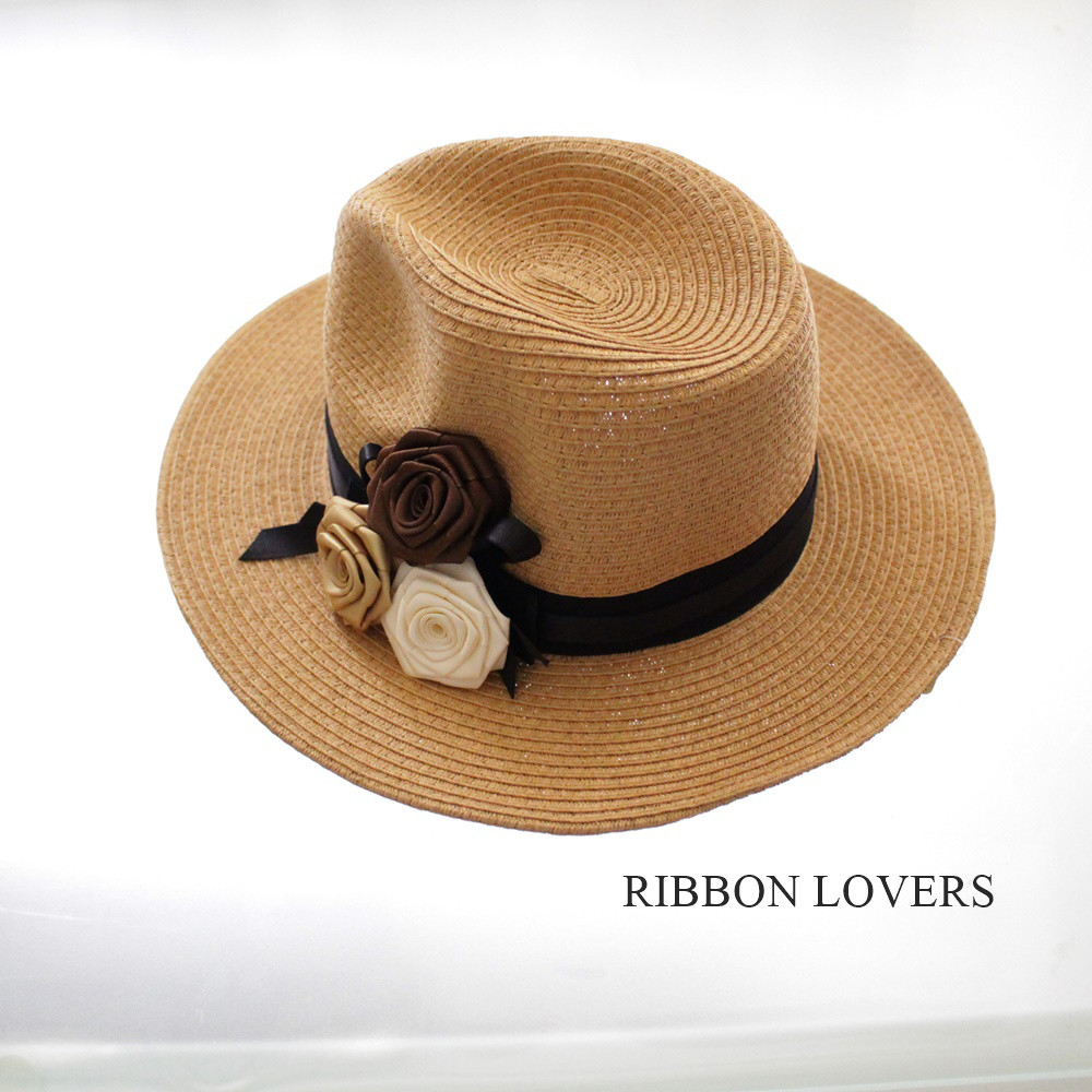 【送料無料】リボンの薔薇の夏の帽子(ｷｬﾒﾙ)