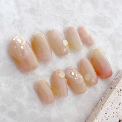 とろ〜りぷっくり♡桃ネイル フルーツ ピンク 淡色 ニュアンス 韓国