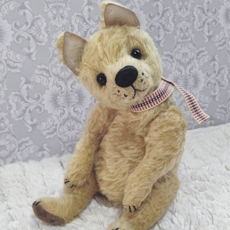 柴犬 黄土色／テディベアタイプの犬のぬいぐるみ 約26cm