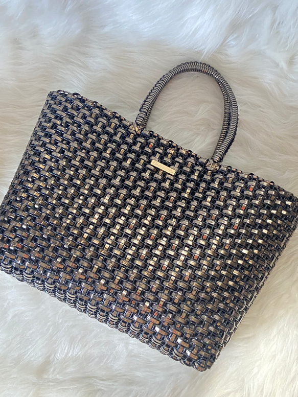 ラメルヘンテープのトートバッグ　ブロンズ 