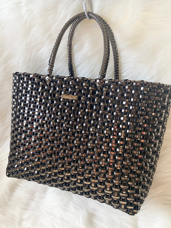 ラメルヘンテープのトートバッグ　ブロンズ 