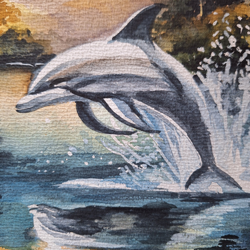 水彩画 イルカの遊泳 絵画 makochin 通販 18082807｜Creema