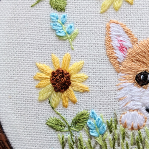 コーギーとひまわりの刺繍フレーム フォトフレーム・写真立て YUKI