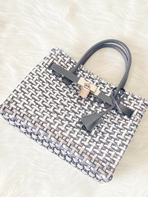 【再販】ラメルヘンテープのカゴバーキン シルバー シルバー ラメルヘンテープ ベルト