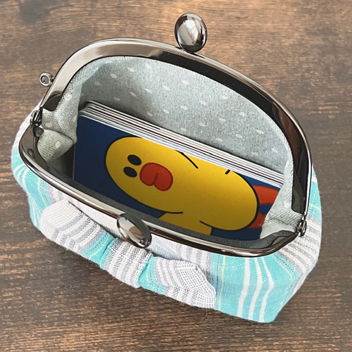 リボンが可愛いぷっくりがま口ポーチ 小物入れ 会津木綿① がま口 ルイ