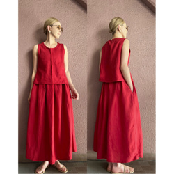 RATA❤️選擇你的長度❣️美麗搖曳的亞麻混紡裙❤️也可以作為套裝穿著❤️成人般的精緻RED 第1張的照片