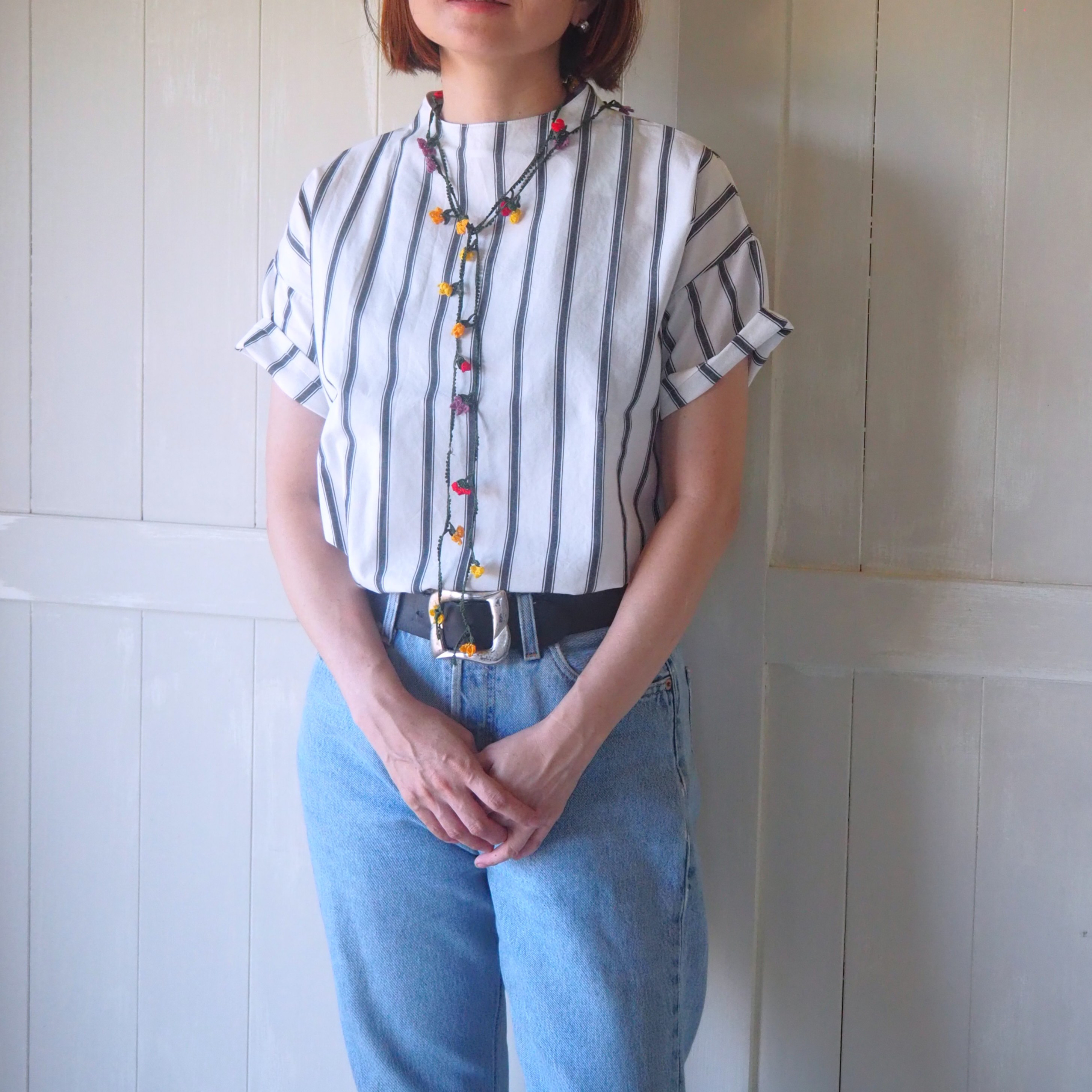 SALE　whitewide stripe cotton office Tshirt