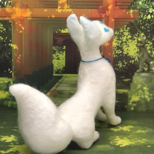 ◇稲荷狐 水色 キツネ 幻獣【羊毛フェルト人形】 羊毛フェルト