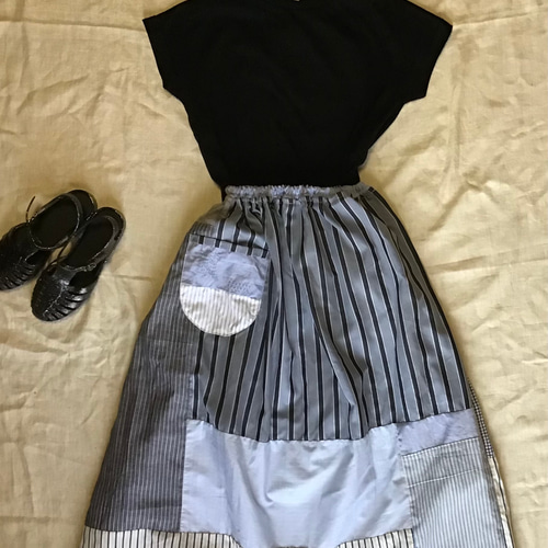キャピタル　パッチワーク　リネン✖️デニム　ロングスカート キャピタル パッチワーク リネン✖️デニム ロングスカート