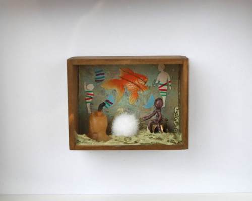 立体コラージュアート作品　特注手作り額装付き　一点物　美術 立体コラージュアート作品 特注手作り額装付き 一点物