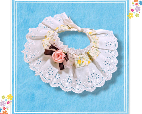 犬猫用つけ襟 (スタイ) 【完成品・M～L】 可愛い お花柄 フリル 綿