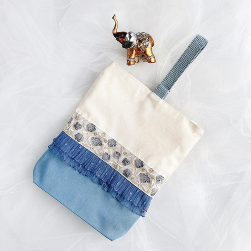 ⑅インド刺繍リボン⑅上履き入れ ❁チューリップ柄❁ 両面リボン仕様