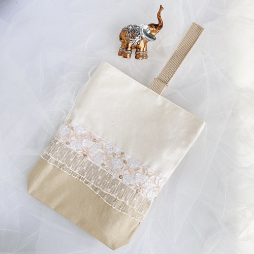 ⑅インド刺繍リボン⑅上履き入れ ❁チューリップ柄❁ 両面リボン仕様