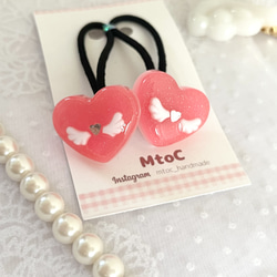 ピンクシェルハートレジンヘアゴム レジンヘアゴム 三日月シェルお花ちょうちょピンクピンクムーン