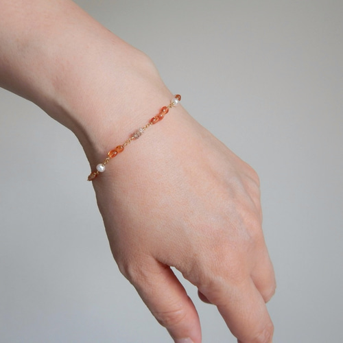 9月誕生石〗オレンジサファイア・ブラウンジルコン・淡水パール