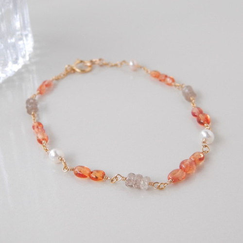 9月誕生石〗オレンジサファイア・ブラウンジルコン・淡水パール