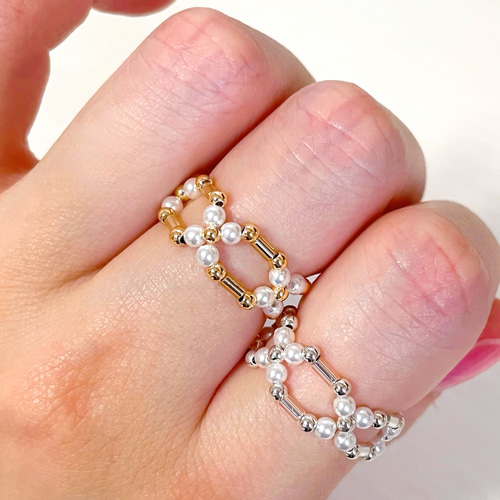 No.39【選べるリング1点】✧パールフラワーと竹ビーズ✧ 《韓国 可愛い