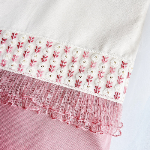 レッスンバッグ 上履き入れ　コップ袋✖️2 ヌビ　リボン刺繍 ⑅インド刺繍リボン⑅レッスンバッグ&上履き入れセット ❁小花柄