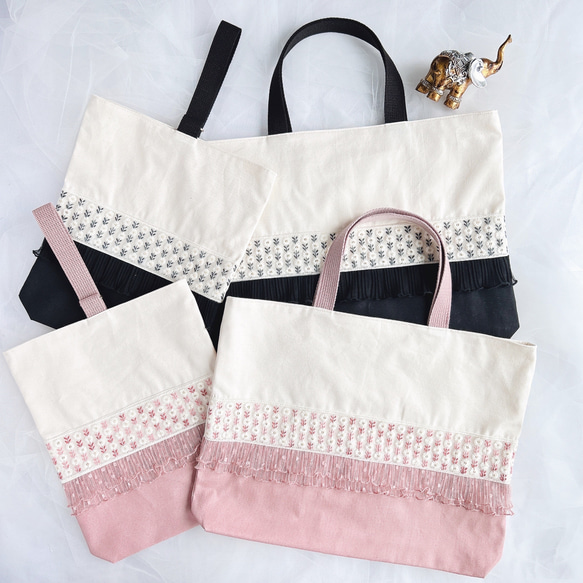 ⑅インド刺繍リボン⑅レッスンバッグ&上履き入れセット ❁小花柄 