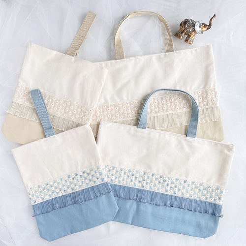 ⑅インド刺繍リボン⑅レッスンバッグ&上履き入れセット ❁小花柄 