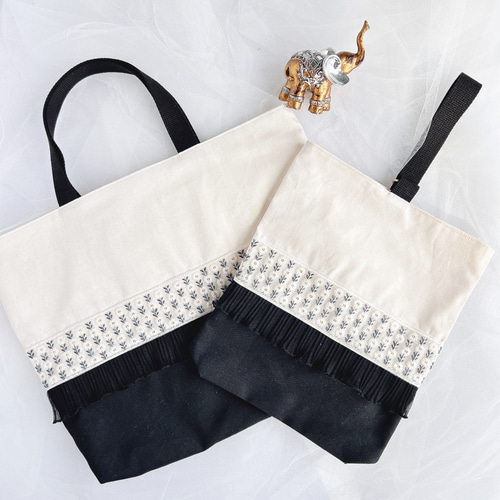 ⑅インド刺繍リボン⑅レッスンバッグ&上履き入れセット ❁小花柄 