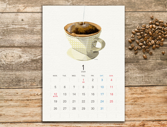 珈琲カレンダー2026【A5サイズ】 カレンダー とりごえ雑貨店 通販