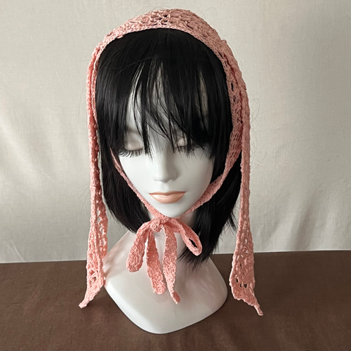 レース うさぎ耳 ニットヘッドドレス ピンク ヘアバンド