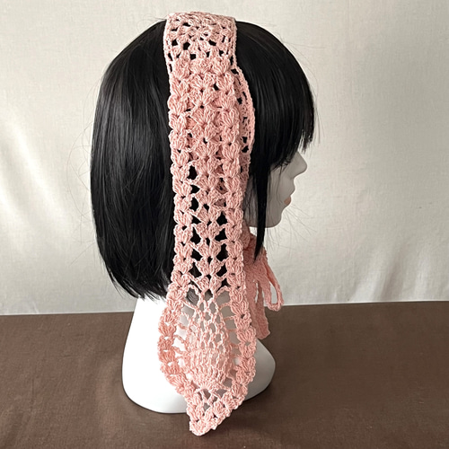 レース うさぎ耳 ニットヘッドドレス ピンク ヘアバンド