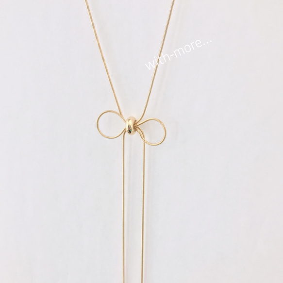 新作】リボン結び スライド ロングネックレス☆ゴールド