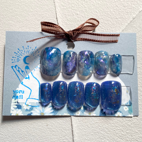 サイズオーダー】銀河みたいなマグネットニュアンスネイルチップ 青
