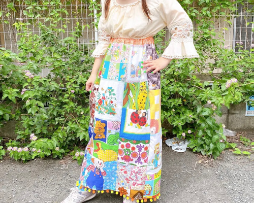 ヴィンテージデッドストック古着カラフルパッチワークロングスカート 古着 ヴィンテージ vintage スカート パッチワーク ファブリック