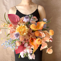 カラフル　造花　ウェディングブーケ　アーティフィシャルフラワー ウェディングブーケ（アーティフィシャルフラワー）ヴィンテージ風