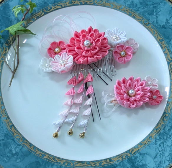 つまみ細工 髪飾り 七五三 成人式 卒業式 つまみ細工髪飾りset 紫 藤色 *七五三 *成人式 *卒業式 *着物 *振袖