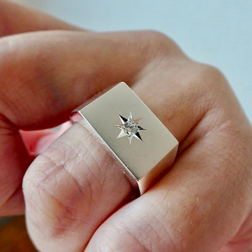 仁尾彫金『一つ星ダイヤ印台リング』ハンドメイド 指輪・リング 仁尾