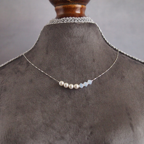 青緑パール装飾ネックレス オンライン水族館先行販売 カラーパールネックレス ＊カラー