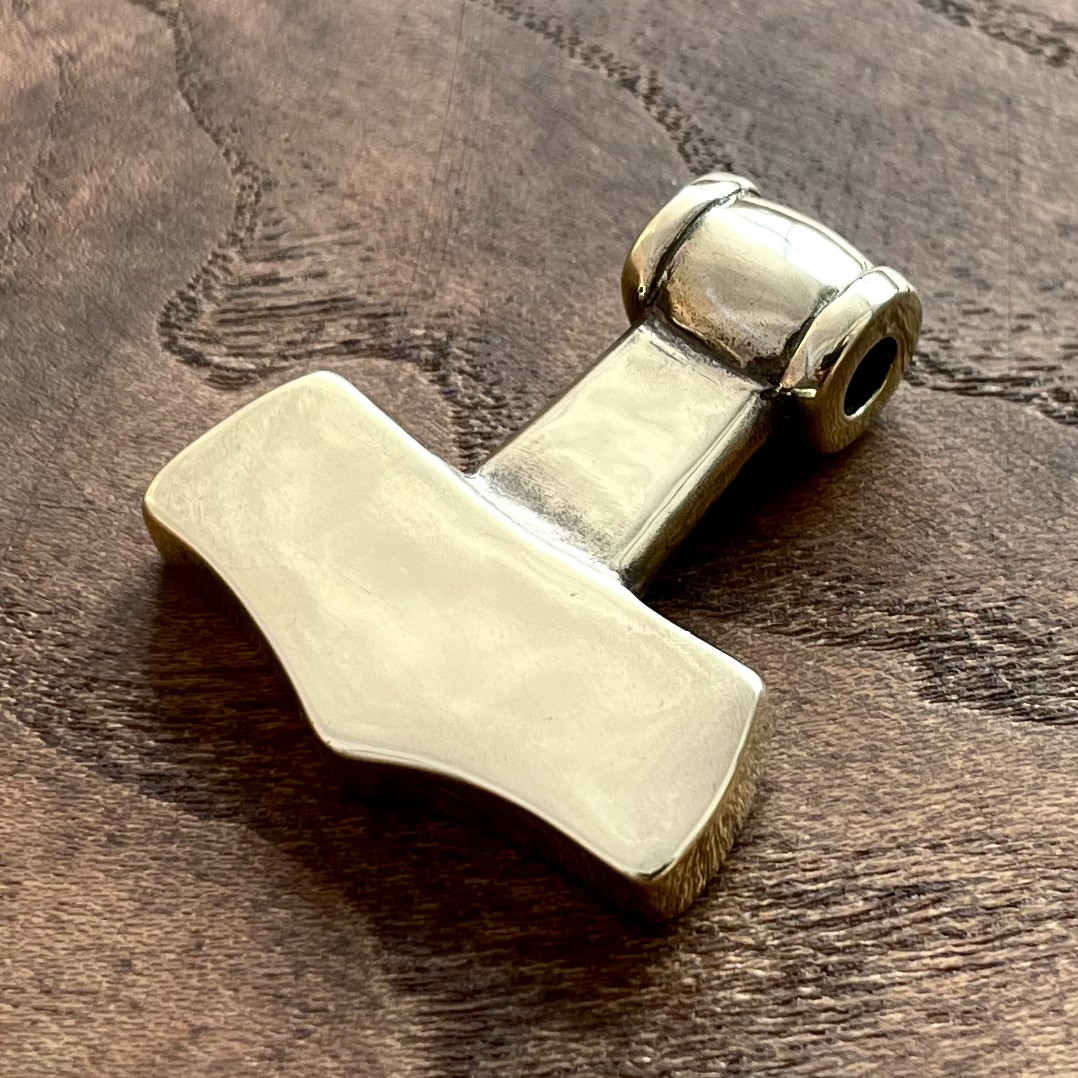 ヴァイキング トールハンマー ミョルニル ペンダント［真鍮］鹿革紐付 チェーン変更可／北欧 アクセサリー