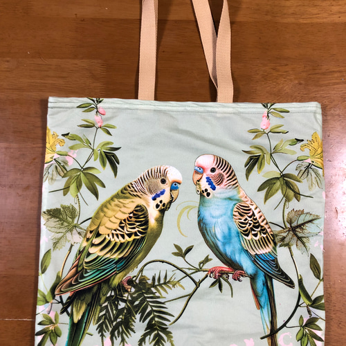 品質検査済 ハンドメイド 鳥柄 ぺたんこトートバッグ トート セキセイインコ その他