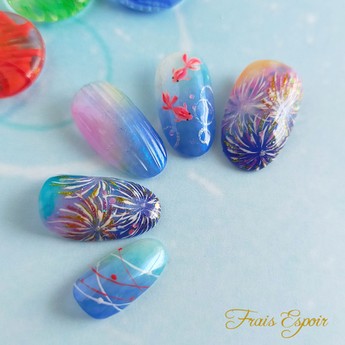 花火&金魚ネイル ネイルチップ ブライダルネイル ブライダル 花火&金魚ネイル ネイルチップ ブライダルネイル ブライダル