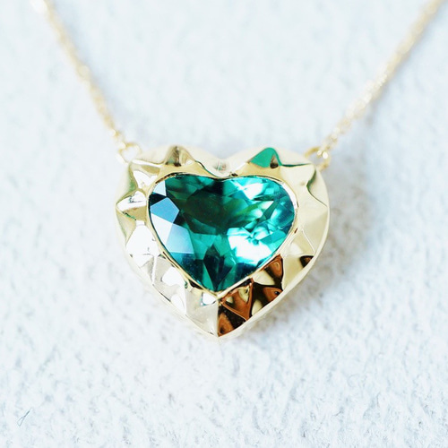 LOVE」K18YG 天然ラグーンカラー ブルーグリーントルマリン ネックレス