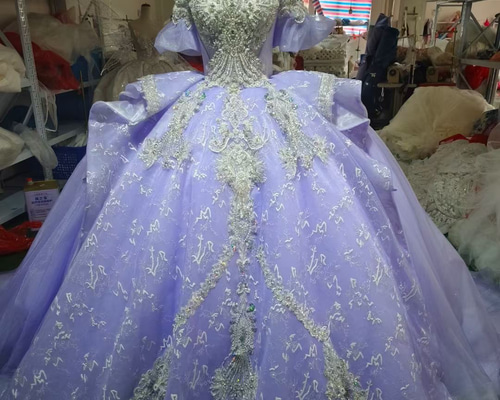 【お色変更可】【お手持ちのドレスに合わせて】パフスリーブ シアースリーブ刺繍ドレス/ロングスリーブ/ワッフル生地/ボタン