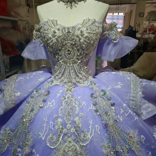 買わないと損！カラードレスパフスリーブ ラベンダー色/パープル/紫 お