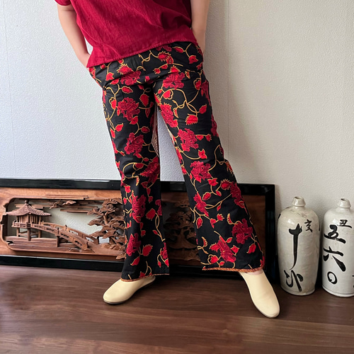 アフリカンバティック柄シンプルパンツ シンプルだから柄が楽しい 植物