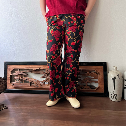 アフリカンバティック柄シンプルパンツ シンプルだから柄が楽しい 植物