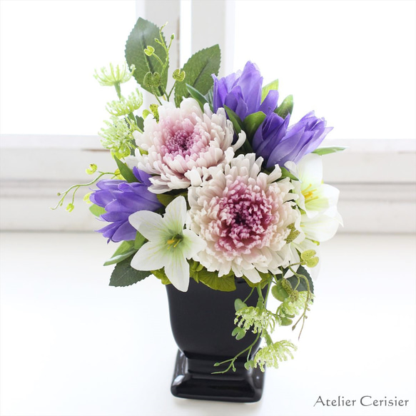 輪菊の仏花 ＜シランス Sサイズ＞菊 パープル リンドウ 桔梗