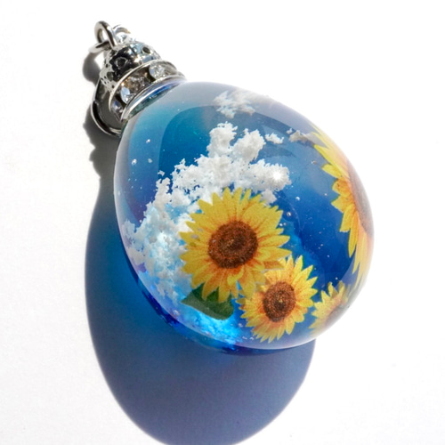 夏色のひまわり インコちゃん 雲レジンヘアゴム 夏色のひまわり インコちゃん 雲レジンヘアゴム